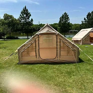 спорт: Просторная кемпинговая палатка-тент типа «домик» (бежевая) размеры — 2