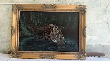 белый конь: Картина «Ягуар у воды» в богатом резном багете. - Жанр: анималистика — 2