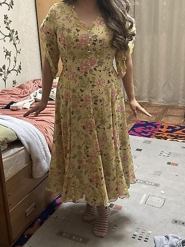 Айымдардын кийими: Күнүмдүк көйнөк, Made in KG, Жай, Узун модель, Шифон, Футляр, M, L — 5