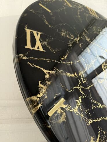 Настенные часы ручной работы на заказ в стиле «черный мрамор» с