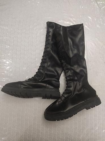 обув бу: Женские высокие ботинки - Цвет: черный - Модель: высокие шнурованные — 2