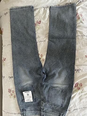 Джинсы, Прямые, Hazal Fashion, Китай, Высокая талия, Со стразами, L
