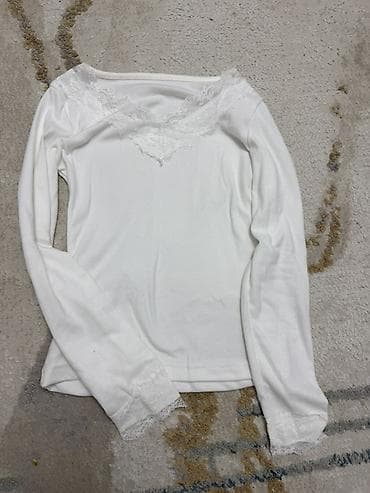 ecco biom: Белая женская кофта/лонгслив с длинным рукавом и кружевной отделкой — 1