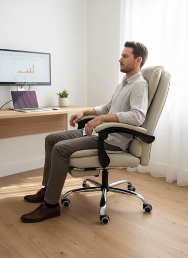 купить стол для школьника: Офисное кресло, Б/у, С колесиками, цвет - Бежевый, Экокожа, Самовывоз, Платная доставка — 3