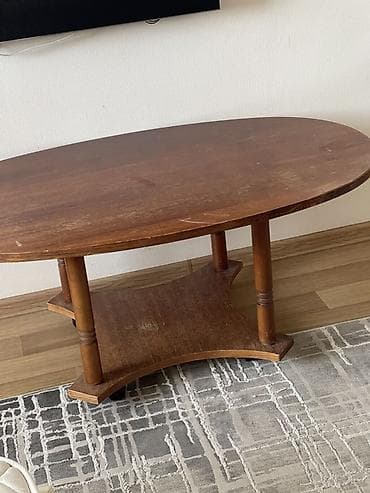 Журнальный стол, Б/у, Овальная, С колесиками, цвет - Коричневый