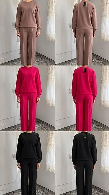 палацо: Женский костюм из трикотажа: свитшот + брюки палаццо - Комплект из — 2