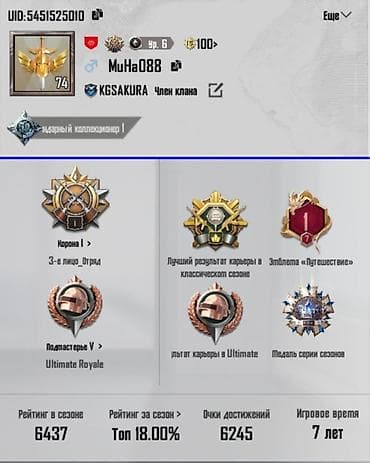 Игровой аккаунт PUBG Mobile Основные параметры: - UID: 0 - Ник