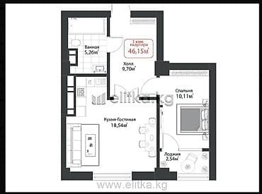 салкын: 1 комната, 46 м², Элитка, 4 этаж, Готовая ПСО (под самоотделку) — 1