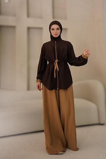 pull and beer: Женский комплект для скромного образа: рубашка на молнии + широкие — 5