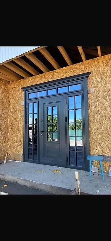 дверь наружная: Двери для домов и квартир, Металлическая, Одностворчатая, Со стеклом, цвет - Серый — 5