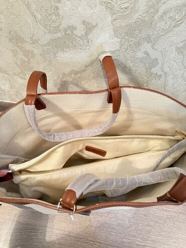 сумка для документов: Сумка-шоппер ZARA из плотного бежевого текстиля с отделкой из эко-кожи — 3