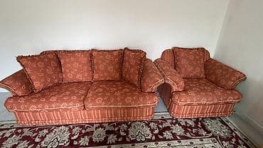 старые диван: Комплект мягкой мебели, Б/у, Самовывоз, цвет - Оранжевый — 5