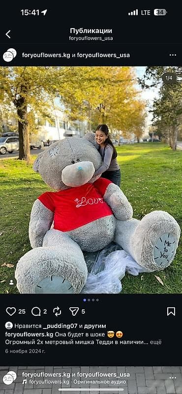 Огромный плюшевый мишка Тедди — около 2 метров высотой. - Цвет — 1