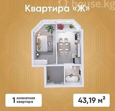 Квартиры: 1 комната, 43 м², Элитка, 8 этаж, ПСО (под самоотделку) — 3