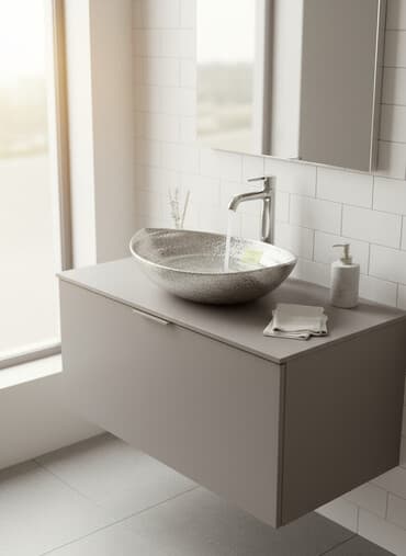 столешницы в ванную на заказ: Ванна үчүн раковина, Тегерек формасы, Материалы: Керамика, Өлчөмү: 65 x 57 см — 1