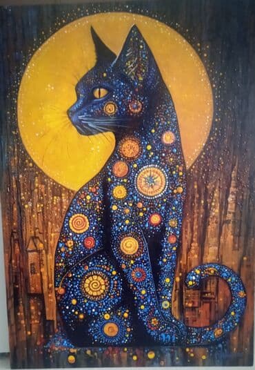 художественные картины маслом: Авторские картины, акрил на холсте. - Сюжет 1: “Две кошки” — яркая — 1