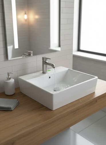 раковина с пьедесталом: Раковина для ванной, Квадратная форма, Материал: Керамика — 1