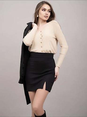 шорты лосины: Юбка, Модель юбки: Прямая, Мини, Высокая талия, С вырезом — 6