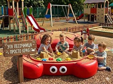 Игровые комплексы: Песочница «Краб» для детской площадки Стилизованная крышка защитит — 1