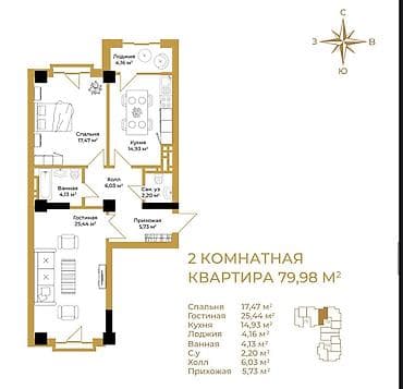Продажа квартир: 2 комнаты, 80 м², Элитка, 4 этаж, Готовая ПСО (под самоотделку) — 2