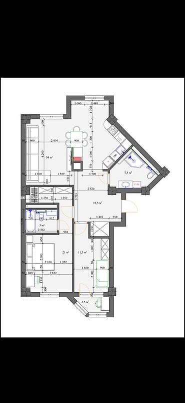 3 комнаты, 92 м², Тунгуч мкр Элитка, 14 этаж, ПСО (под самоотделку) — 2