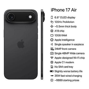 телефон айфрн: IPhone Air, Новый, 256 ГБ, Black Titanium, Кабель, 100 % — 2