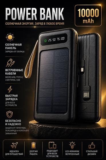 Портативный Power Bank 10000 mAh с солнечной панелью - Зарядка от