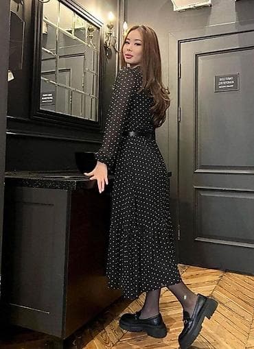 платье в горошек: Повседневное платье, Лето, Длинная модель, Шифон, S — 3