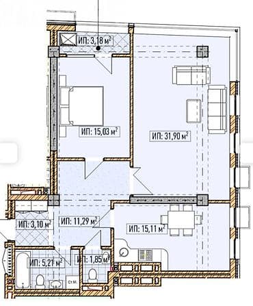 o2 development: 2 комнаты, 87 м², Элитка, 7 этаж, Готовая ПСО (под самоотделку) — 3