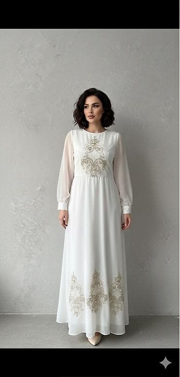 вечернее платье с вышивкой: Вечернее платье, А-силуэт, Длинная модель, С рукавами, M — 2