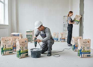 Ассортимент сухих строительных смесей AlinEX, предназначенных для