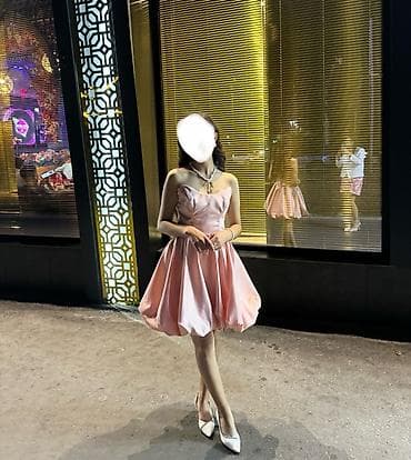 s: Вечернее платье, Пышное, Короткая модель, Атлас, Без рукавов, Открытая спина, S — 3