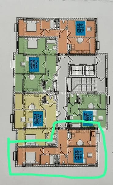 Батирлер: 2 бөлмө, 58 м², 4 кабат, Даяр ПСО (өзү оңдоп түзөтүп бүтүү үчүн) — 2