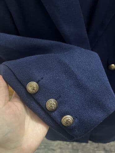 кожанный плащ: Пальто в классическом стиле - Цвет: темно‑синий (navy) - Двубортный — 4