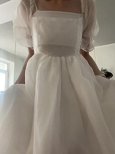 детское платье белое: Вечернее платье, А-силуэт, Шифон, С рукавами, Шлейф, M — 3