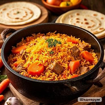 Готовые блюда, кулинария: - Плов в казане: рассыпчатый длиннозёрный рис, мягкие кусочки мяса — 5