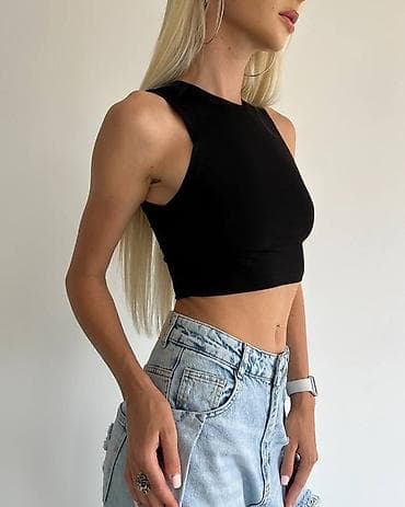 стречь: Базовый женский кроп‑топ без рукавов Производство: Турция 🇹🇷 - — 2