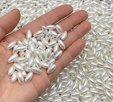 Бусины акриловые под молочный жемчуг, размер 12 мм х 5 мм, бусины