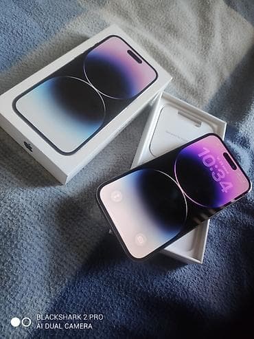 IPhone 14 Pro, Б/у, 128 ГБ, Deep Purple, Зарядное устройство, Чехол, Кабель, 78 %