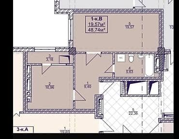 1 комната, 48 м², Элитка, 12 этаж, Готовая ПСО (под самоотделку)