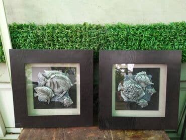 аквариум с рыбами: Массивные картины. Рыбы металлические. Стекло и рама дерево. Цена 3000 — 1