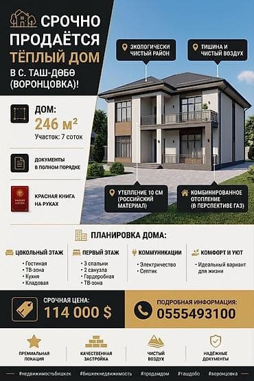 СРОЧНО! Тёплый капитальный дом в с. Таш-Дөбө (Воронцовка) - Дом: 246