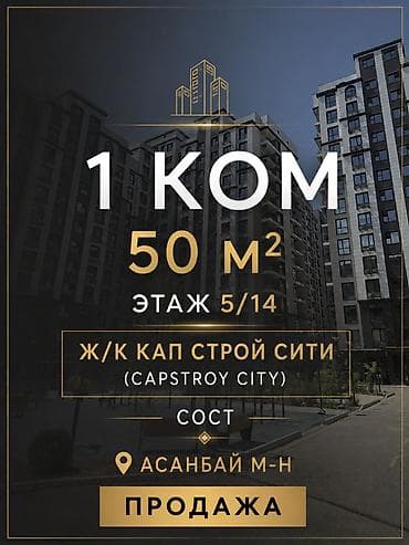 Квартиры: 1 комната, 50 м², Асанбай мкр Элитка, 5 этаж, Евроремонт — 1