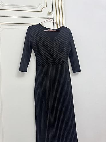 styletics: Платье миди в тонкую вертикальную полоску - Цвет: глубокий черный с — 1