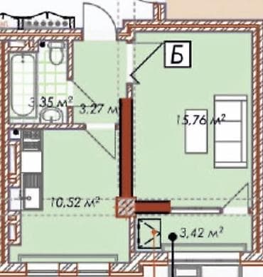 кв шлагбаум: 1 комната, 37 м², Асанбай мкр Элитка, 3 этаж, ПСО (под самоотделку) — 3
