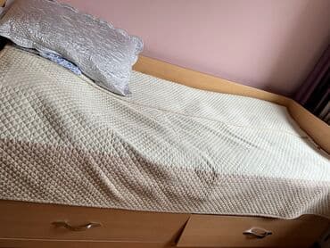 Столдор: Уктоочу бөлмө гарнитуру, Колдонулган, Бир кишилик керебет, Жыгач, Өзү алып кетүү, түсү - Саргыч боз — 2