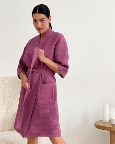 домашние халаты больших размеров: Халат, Вафельное полотно, S, XS, M — 16