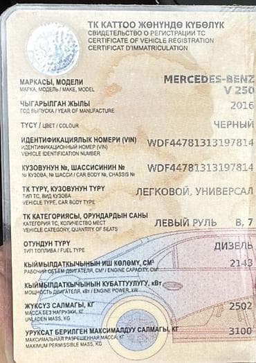 уаз пр: Mercedes-Benz V-Class: 2016 г., 2.1 л, Дизель, Минивэн — 4