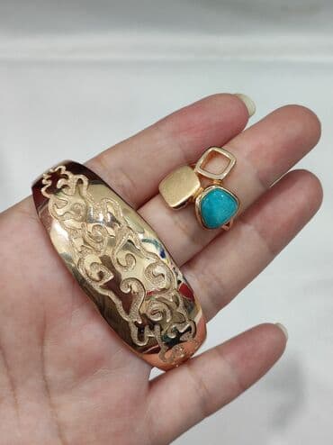 свадебные наборы ручной: Серебряный Билерик+ Кольца Серебро напылением золото 925 пробы — 2