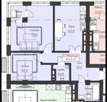 квартира 2 ком купить: 2 комнаты, 60 м², Элитка, 4 этаж, ПСО (под самоотделку) — 3